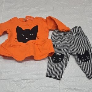 Carter's Orange and Black Cat Face Baby Set
